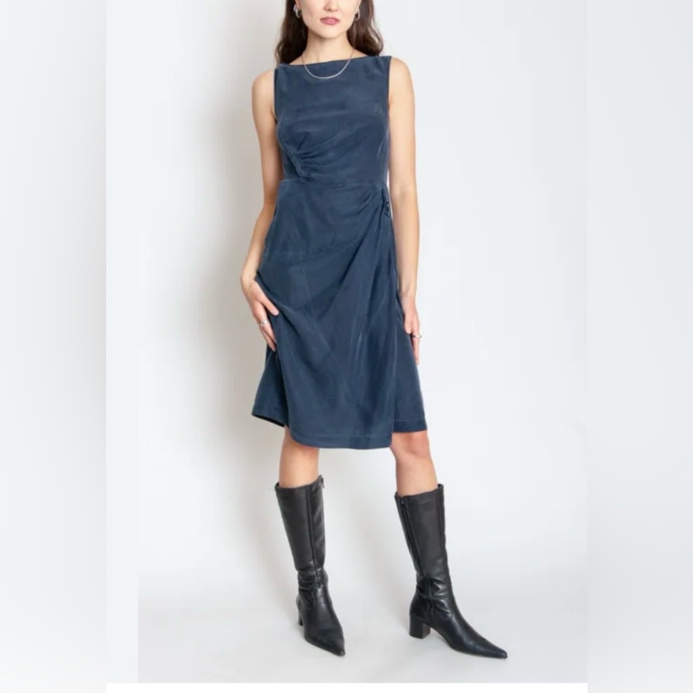 HUGO BOSS Black Sleeveless Cocktail Sheath‎ Dress gathered Sz 4